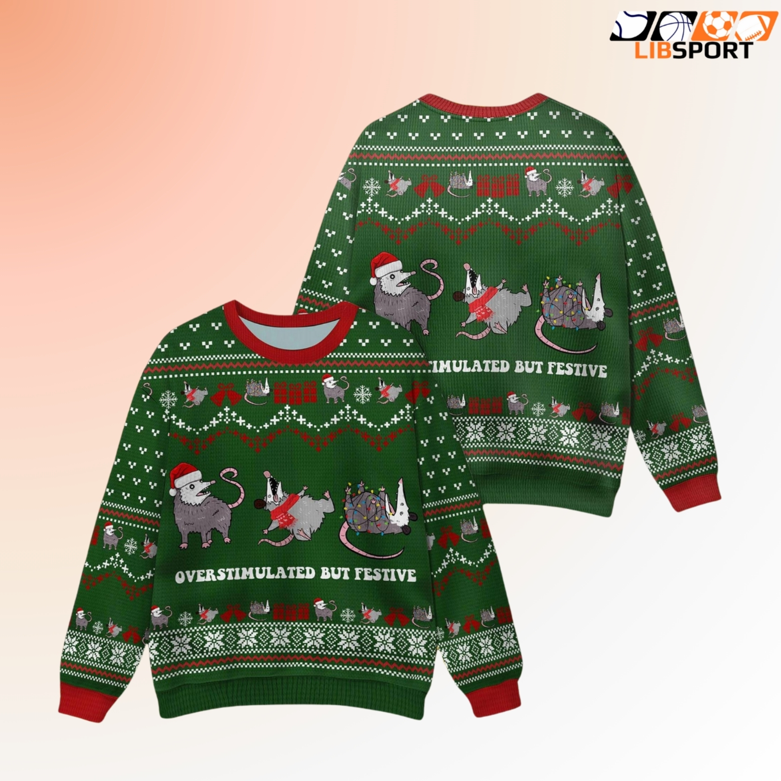 Overstimulated But Festive Possum Sweater, Funny Christmas Meme Shirt, Ugly Xmas Possum Gift